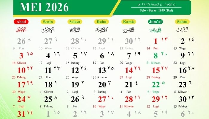 Kalender Jawa 13 Mei 2026, Cek Weton Rabu Kliwon dan Wataknya