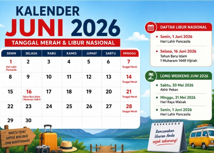 Kalender Juni 2026 Lengkap: Daftar Tanggal Merah dan Libur Nasional