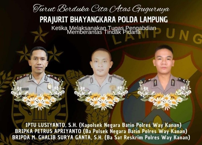 Kapolri Naikkan Pangkat Luar Biasa kepada Tiga Polisi Korban Penembakan di Way Kanan