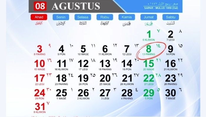 Weton Hari Ini 8 Agustus 2025: Cek Kalender Jawa dan Rezeki Jumat Pahing