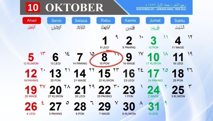 Kalender Jawa Hari Ini 8 Oktober 2025: Cek Weton Rabu Pon, Pasaran, dan Makna Wataknya Lengkap
