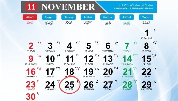 Kalender Jawa 25 November 2025: Arti Weton Selasa Legi, Watak dan Rezeki Hari Ini