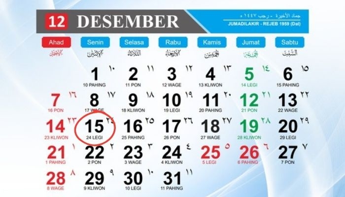 Kalender Jawa 15 Desember 2025: Weton Senin Legi Disebut Punya Aura Positif