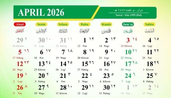 Kalender April 2026, Cek Tanggal Merah dan Daftar Libur Nasional Lengkap