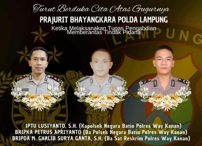 Kapolri Naikkan Pangkat Luar Biasa kepada Tiga Polisi Korban Penembakan di Way Kanan