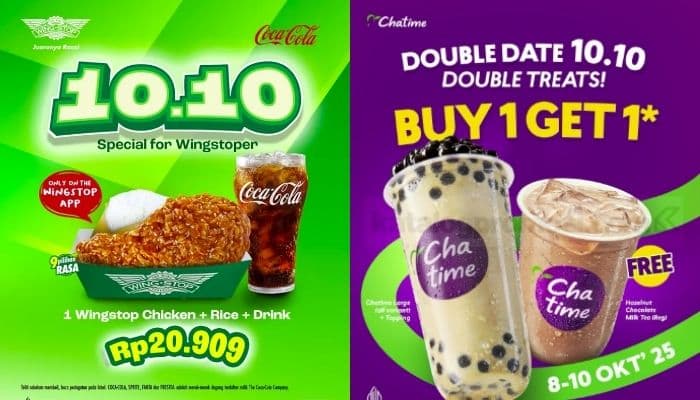 Daftar Promo 10.10 Hari Ini: Diskon Makanan dan Minuman Besar-besaran dari Wingstop hingga Chatime!