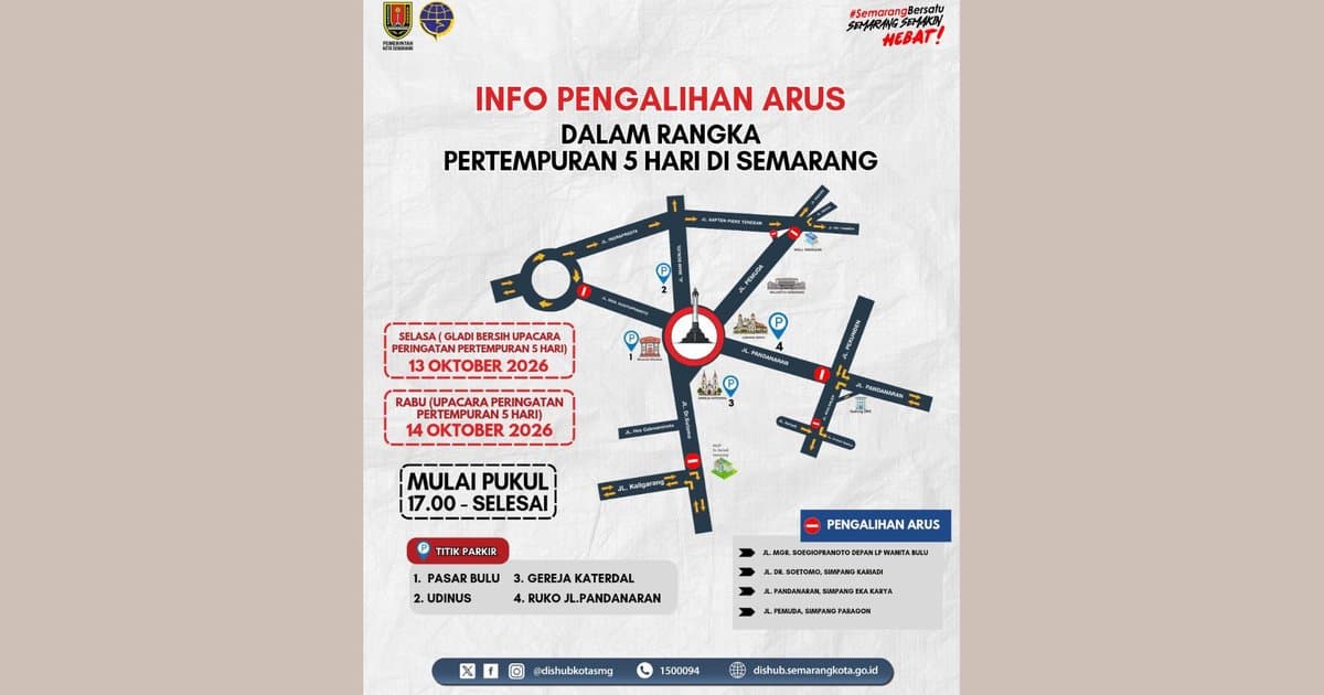 Tugu Muda Semarang Direkayasa Dua Hari, Pengendara ke Stasiun dan Bandara Diminta Berangkat Lebih Awal