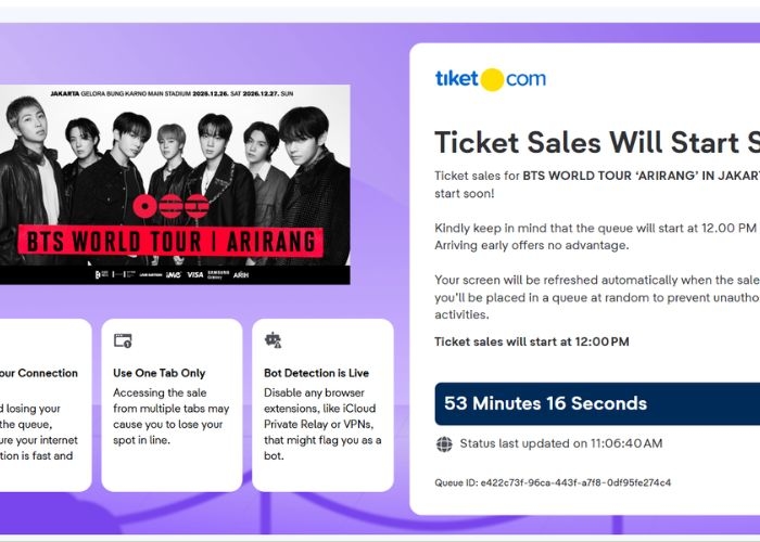 General Onsale BTS Jakarta 2026 Dibuka Hari Ini, Simak Jadwal dan Link Resmi Pembeliannya