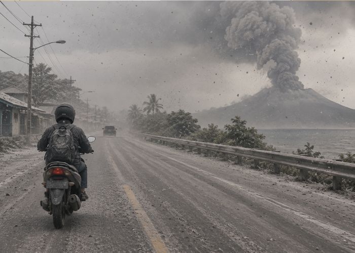 Awas Abu Vulkanik! 5 Barang Wajib Bawa untuk Pengendara Motor Saat Erupsi Anak Krakatau