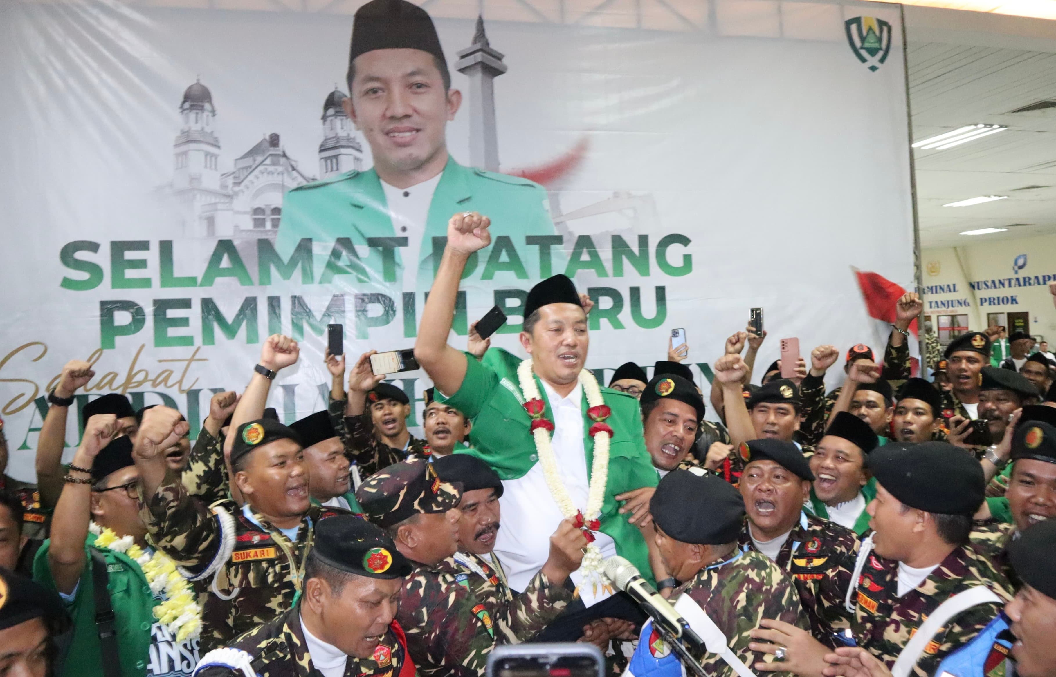 Disambut Ribuan Kader Ansor Banser, Ketum Baru GP Ansor Addin Jauharudin Siap Dukung Pemilu Damai