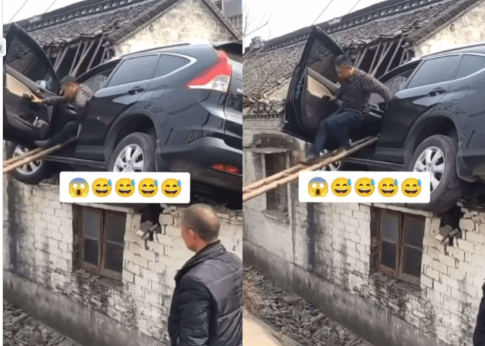 Duh! Mobil CR-V Nyangkut di Atas Genteng Rumah Warga, Netizen: Lagi Musimnya Dibawa Terbang
