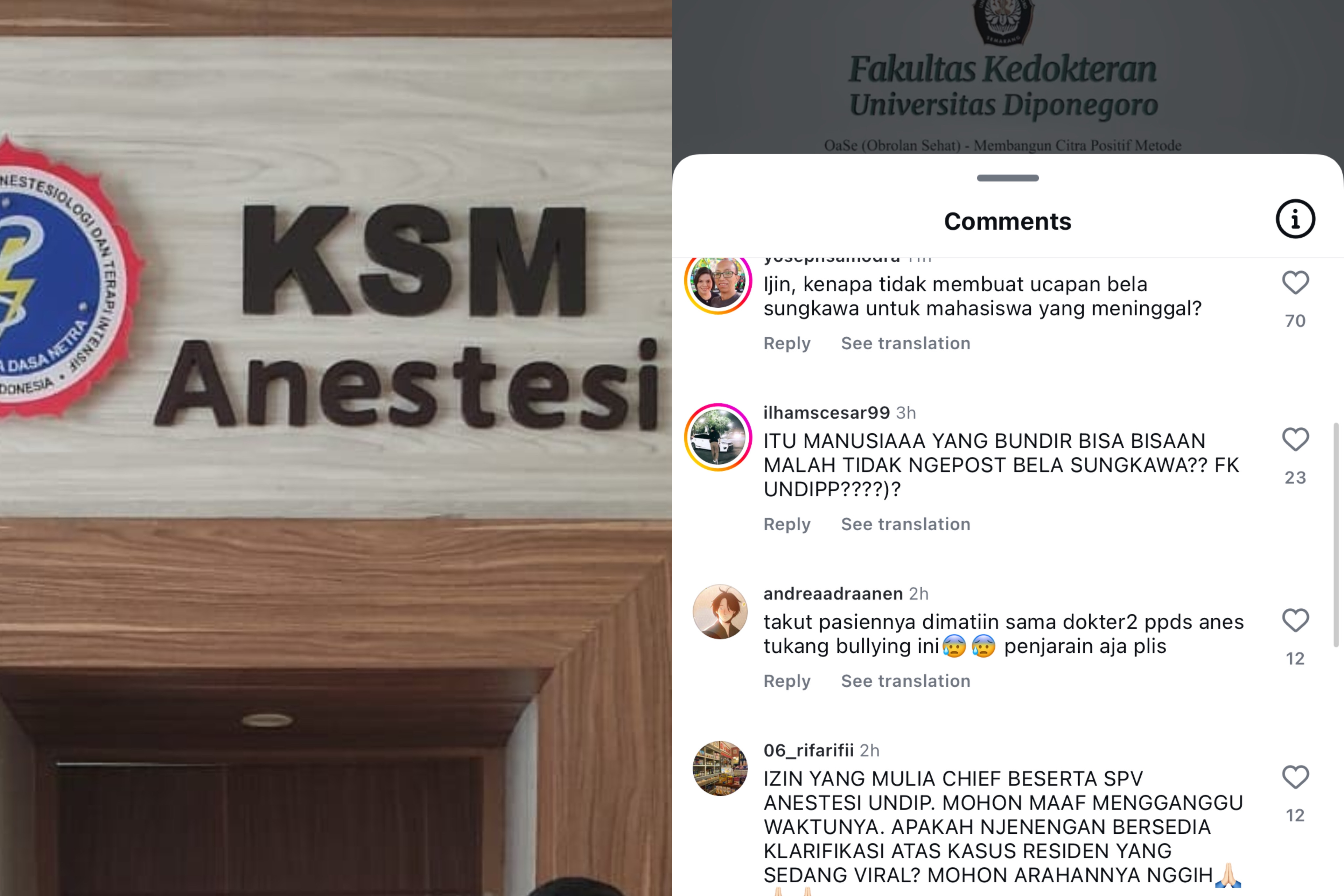 Buntut Kasus Dugaan Bunuh Diri Dokter Muda PPDS Anestesi Tutup Kolom Komenter, Netizen Beralih Seruduk Instagram FK Undip