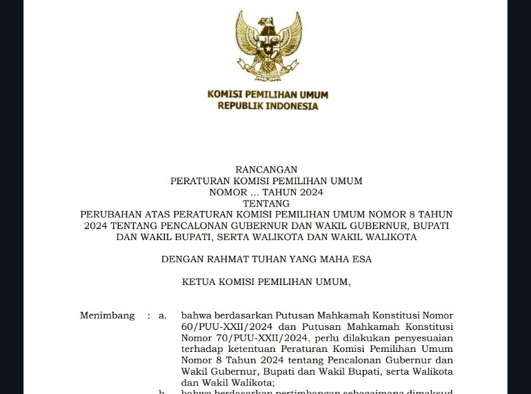 Draf PKPU Bocor, Aturan Ambang Batas dan Usia Pencalonan Sesuai Putusan MK