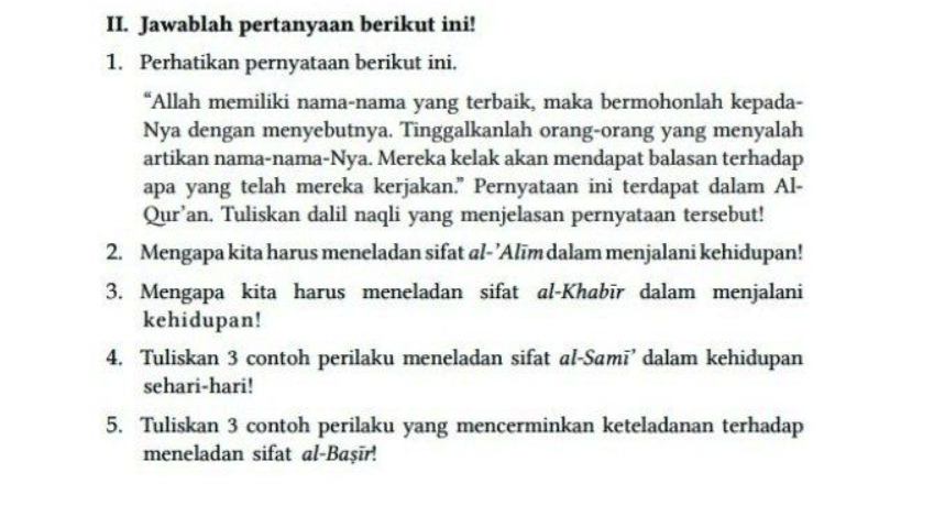Kunci Jawaban PAI Kelas 7 Halaman 48 Menerapkan Al-Asmā’ Al-Husnā dalam Kehidupan Sehari-hari