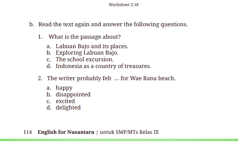 Kunci Jawaban Lengkap Bahasa Inggris Kelas 9, Worksheet 2.18