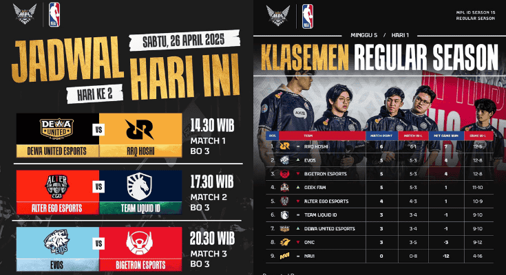 Link Live Streaming MPL S15 Week 5 Day 2 Hari Ini 26 April 2025: Ada Dewa United vs RRQ!