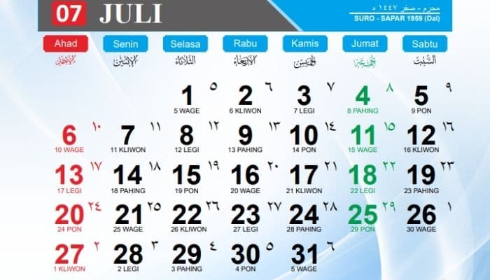 Kalender Jawa Juli 2025: Lengkap Weton dan Tanggal Hijriah