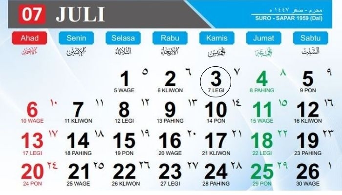 Kalender Jawa Hari Ini 3 Juli: Ramalan Weton Kamis Legi, Rezeki, Asmara, dan Watak Pahang Ora Pinuju Ing Ati