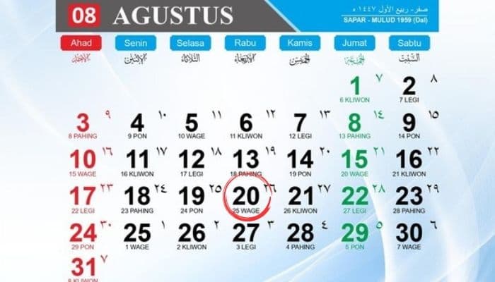 Kalender Jawa Hari Ini, 20 Agustus: Cek Watak Weton Rabu Wage dan Neptu yang Bertepatan dengan Rebo Wekasan