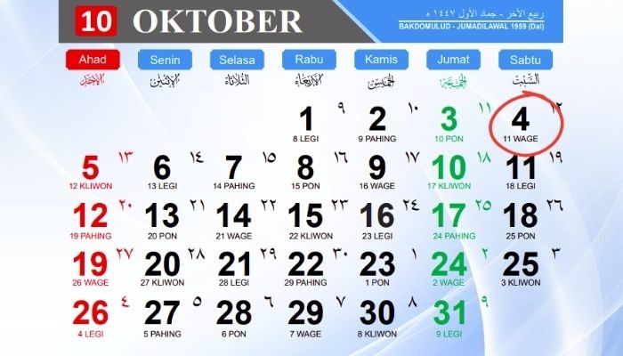 Kalender Jawa 4 Oktober 2025: Cek Weton Sabtu Wage, Watak, dan Rejeki Hari Ini!