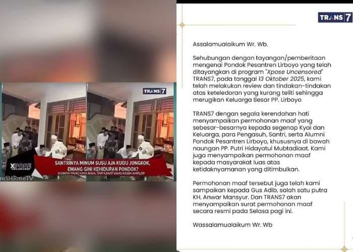 Viral Isi Permintaan Maaf Trans7 Soal Tayangan Pesantren Lirboyo: Cek di Sini!