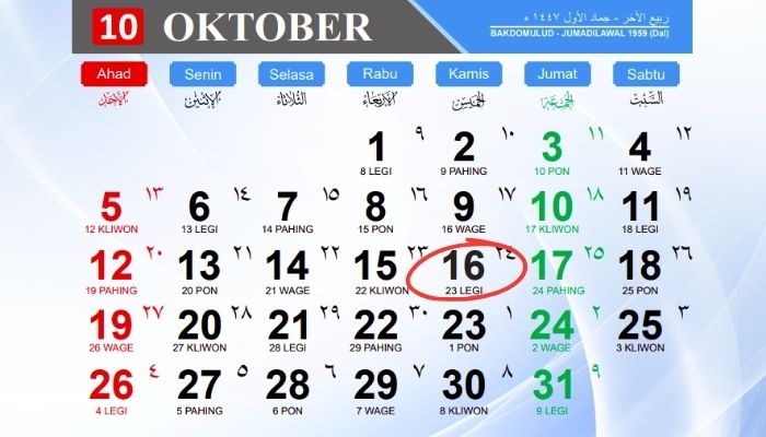 Kalender Jawa 16 Oktober 2025: Cek Weton Kamis Legi dan Makna Wataknya