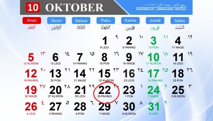 Kalender Jawa 22 Oktober 2025: Cek Weton, Pasaran, dan Watak Hari Rabu Pahing Hari Ini!