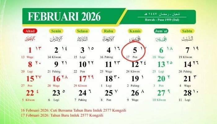 Kalender Jawa Weton 5 Februari 2026: Weton Kamis Pon, Ini Karakter dan Neptunya